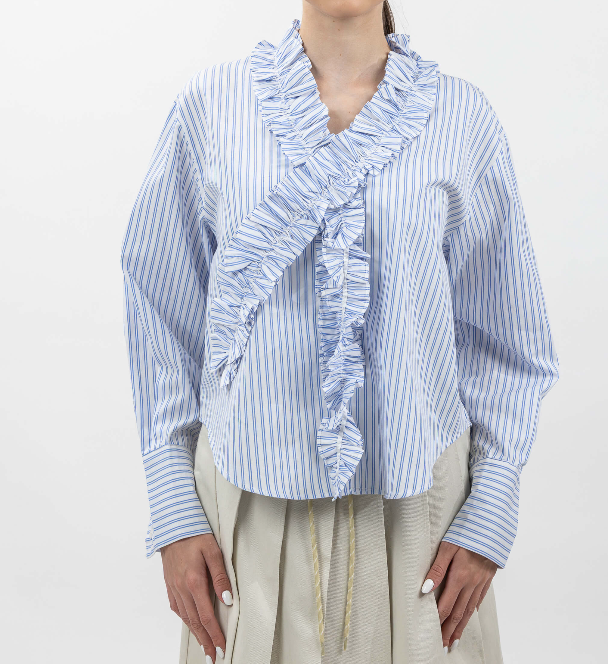 RUFFLED STRIPE BLOUSE