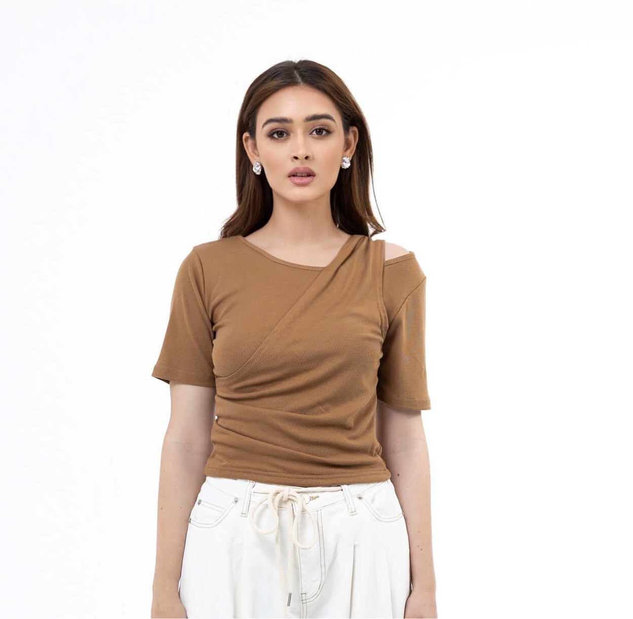 BROWN ASYM TOP
