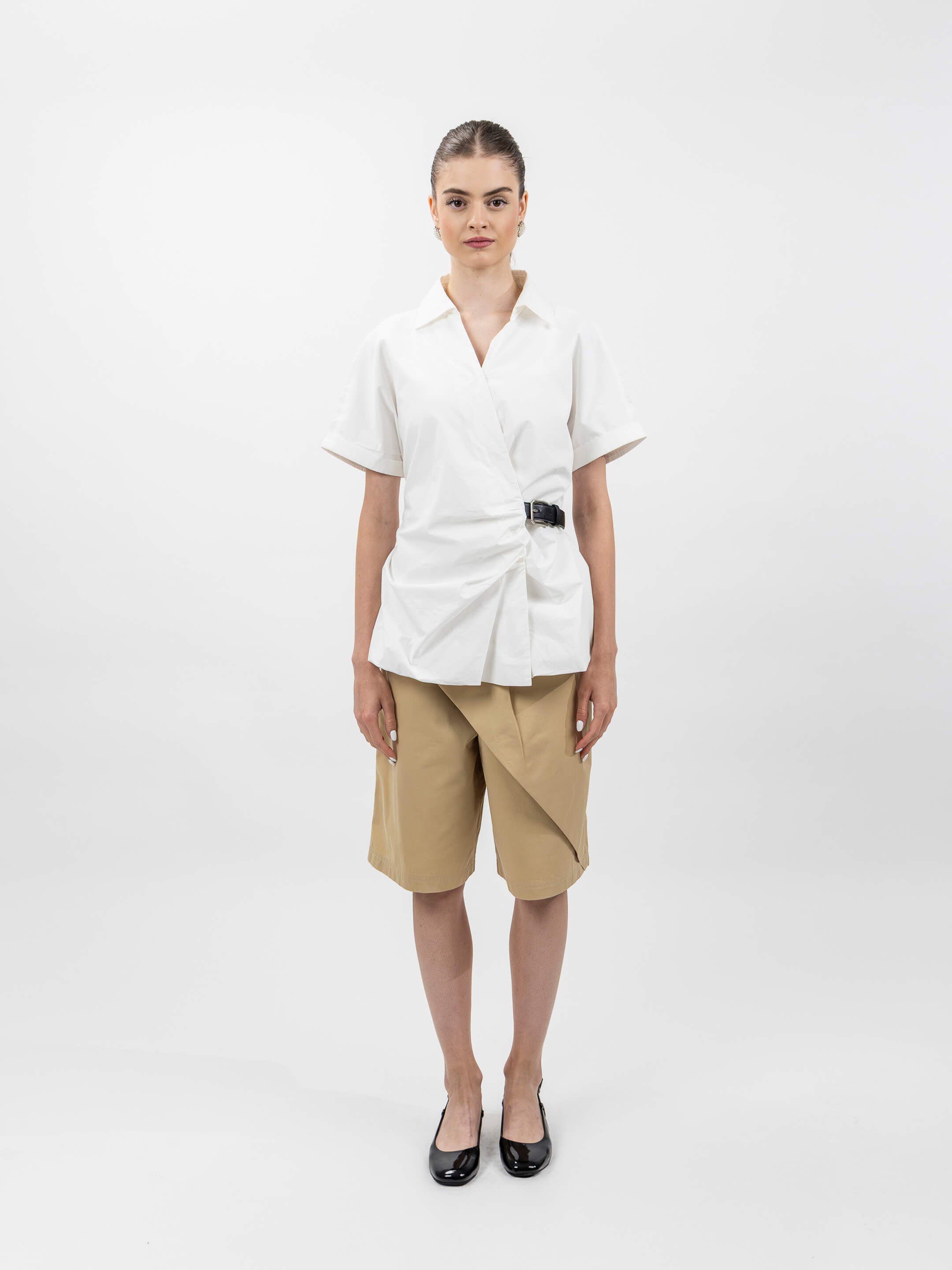BELTED WRAP BLOUSE