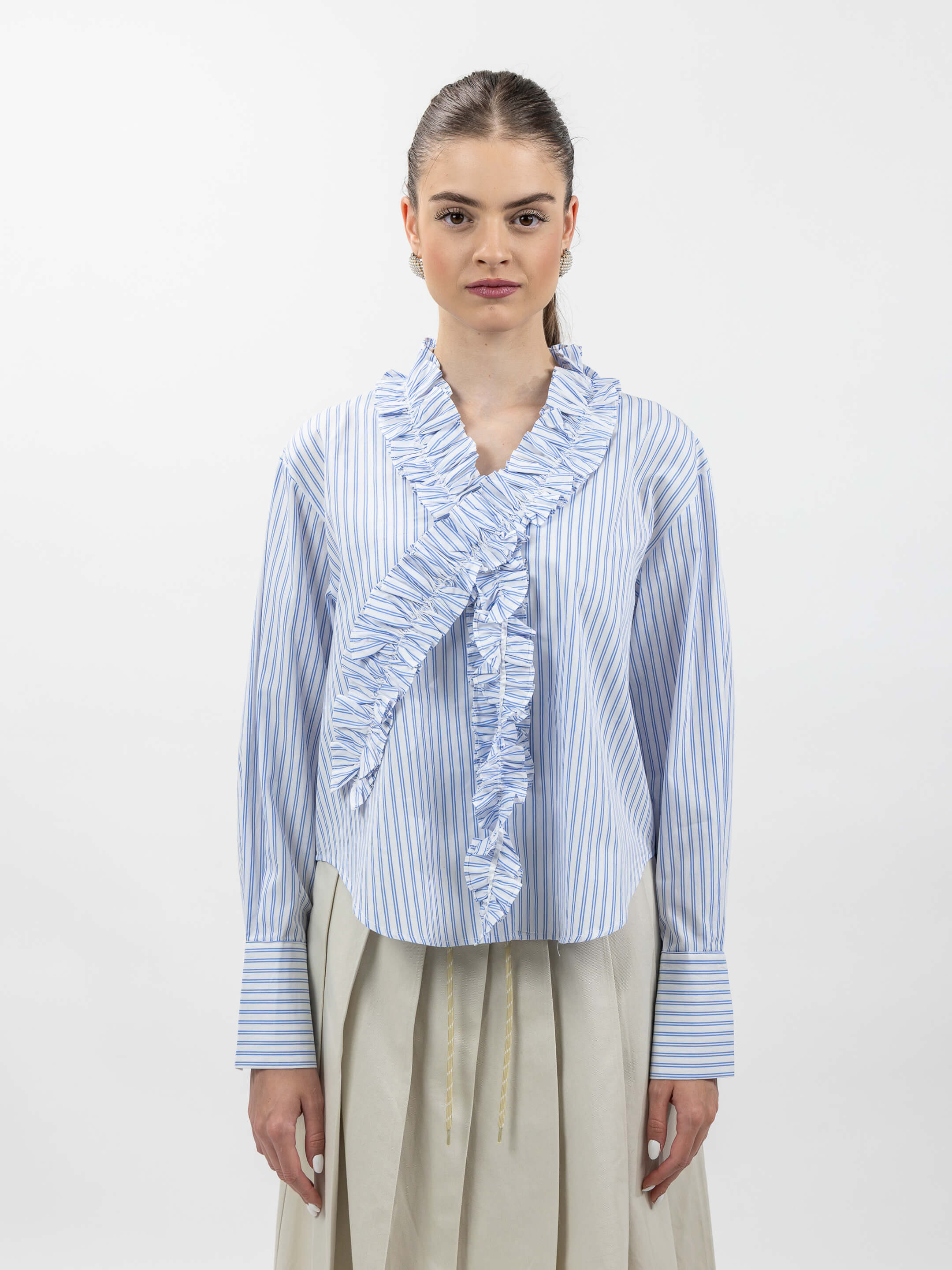 RUFFLED STRIPE BLOUSE