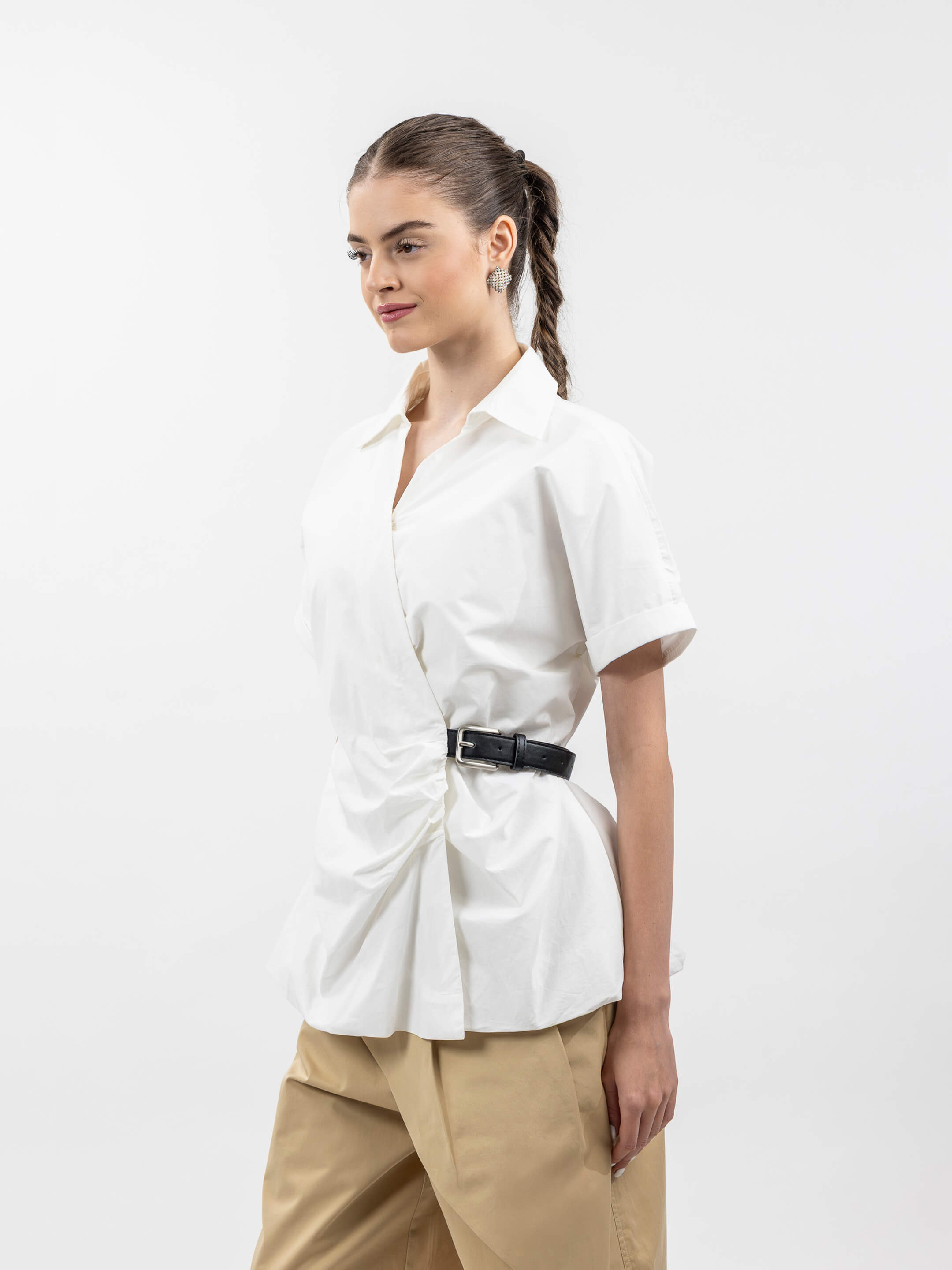 BELTED WRAP BLOUSE