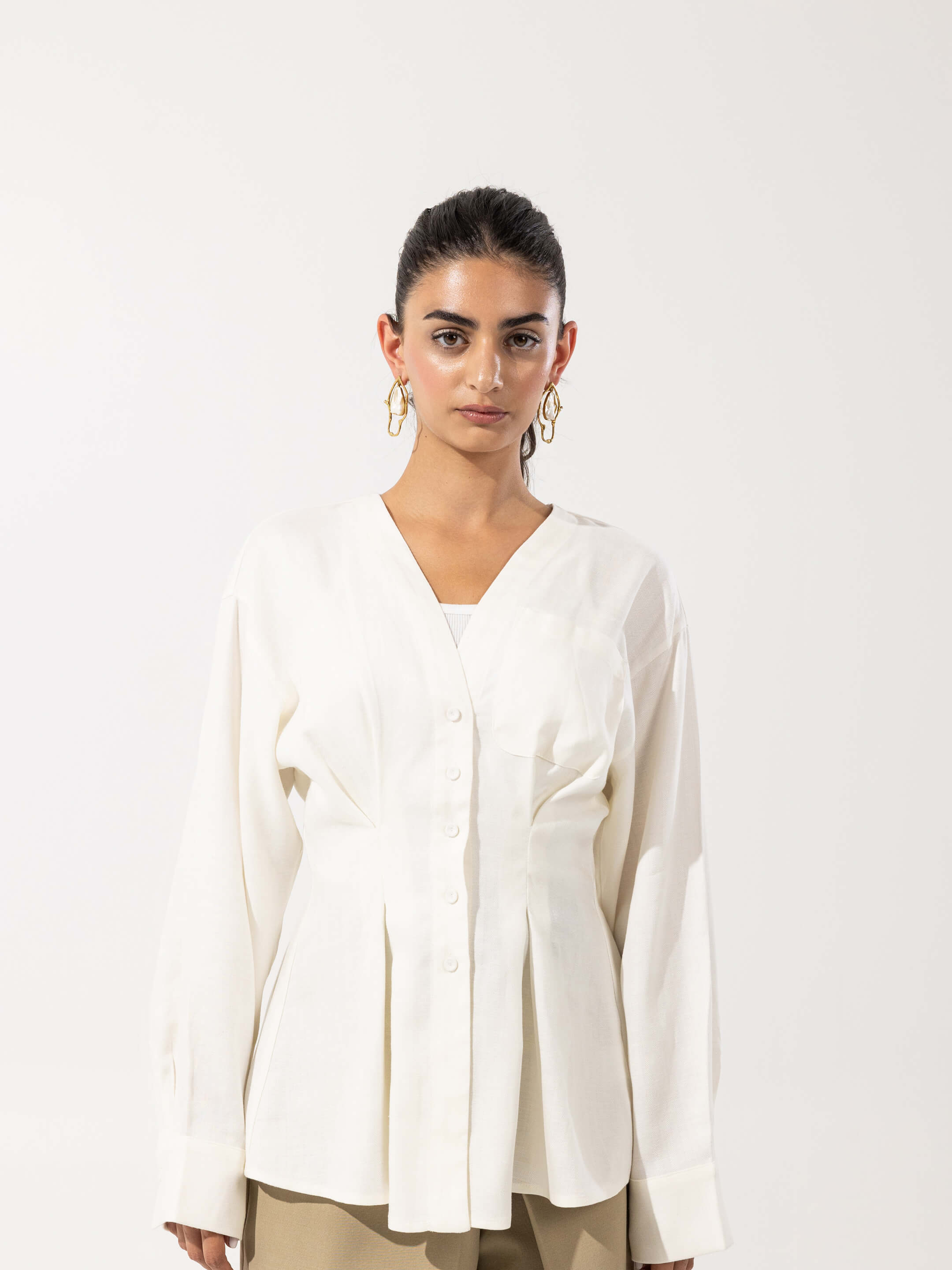 PLEATED WAIST BLOUSE